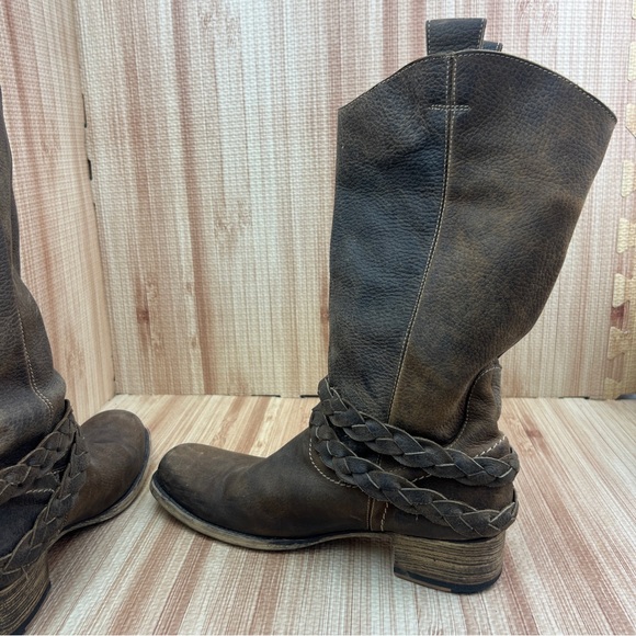 Bed Stu Boots Womens 8.5 Brown Leather Riding Sapphire Braided Pull On Mid Calf - Picture 7 of 9